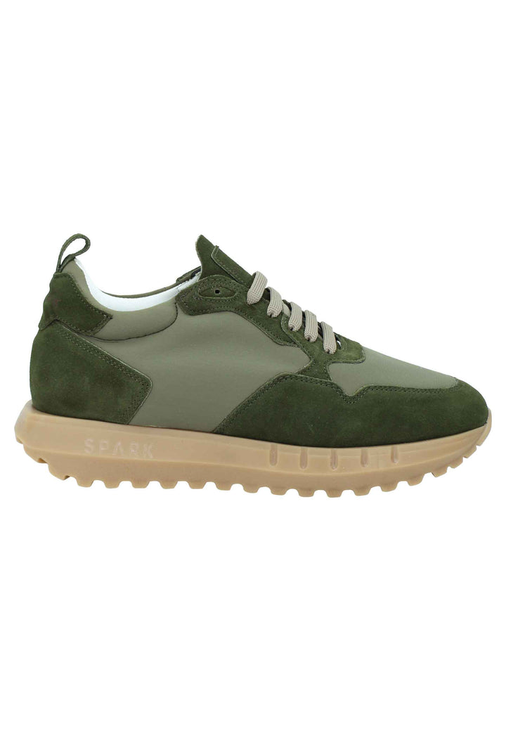 Spatarella Sneakers uomo in pelle e tessuto verde militare con fondo alto in gomma Cyber Monday