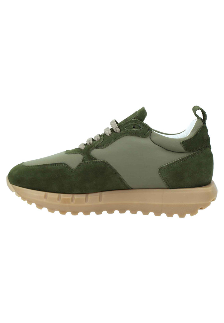 Spatarella Sneakers uomo in pelle e tessuto verde militare con fondo alto in gomma Cyber Monday