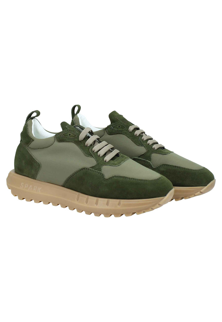 Spatarella Sneakers uomo in pelle e tessuto verde militare con fondo alto in gomma Cyber Monday