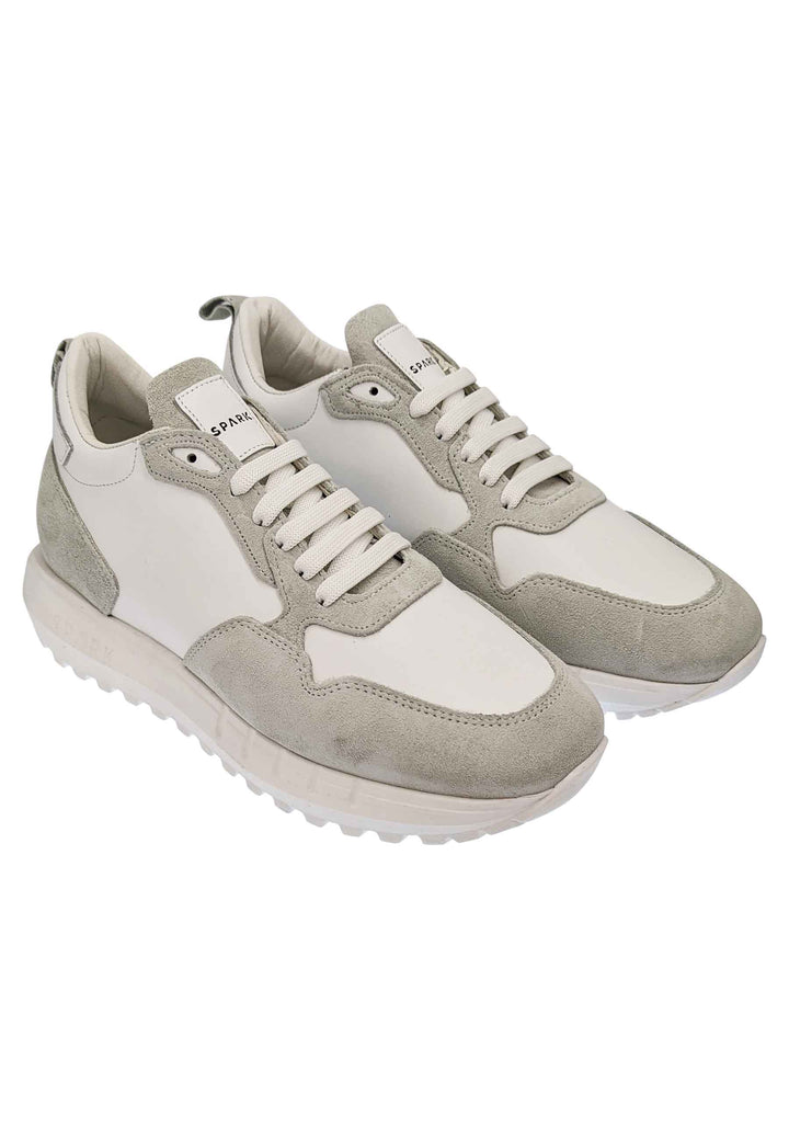 Spatarella Sneakers uomo in pelle e tessuto of white con fondo alto in gomma Offerta natalizia