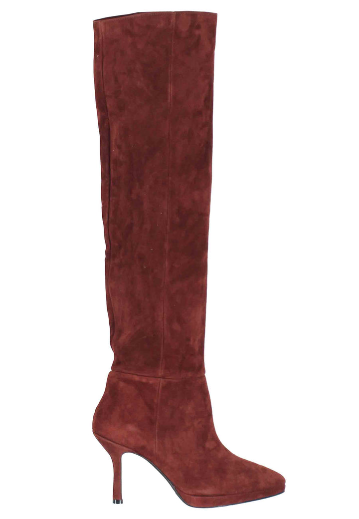 Spatarella Stivali donna in camoscio marrone con tacco e plateau Latest fashion