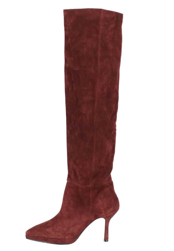Spatarella Stivali donna in camoscio marrone con tacco e plateau Latest fashion
