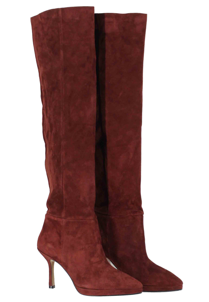 Spatarella Stivali donna in camoscio marrone con tacco e plateau Latest fashion
