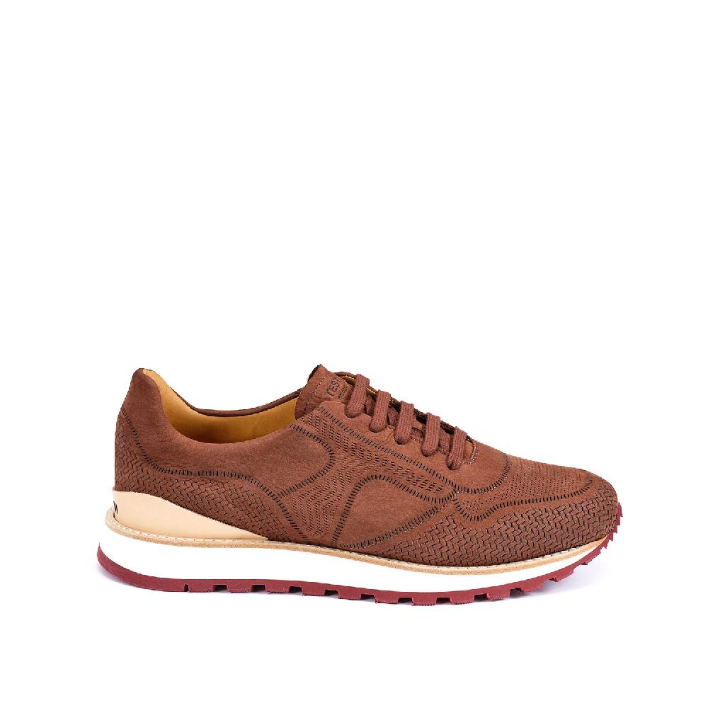 A.Testoni MOENA SNEAKER NUBUK CALF LASERATO SPINA Negozi Online