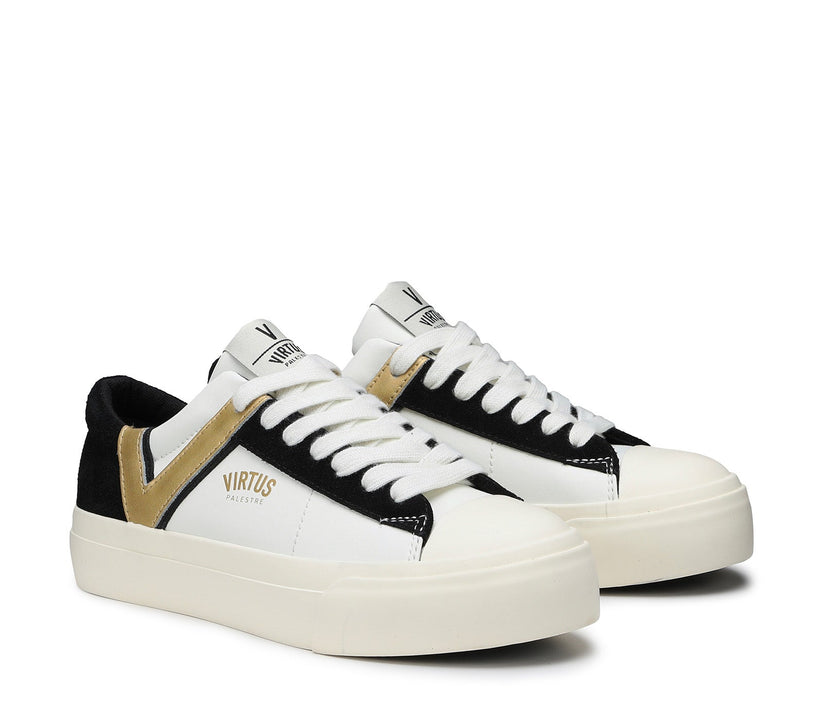 VIRTUS PALESTRE Rubby Low Leather/suede off white/black-gold Promozione Limitata