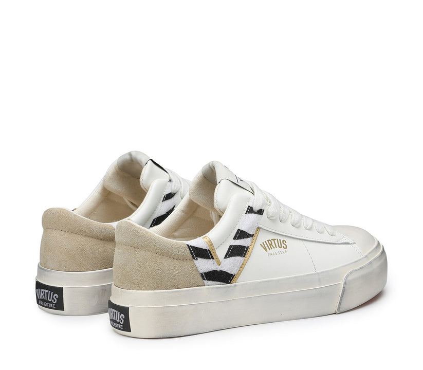 VIRTUS PALESTRE Rubby Low Leather/suede off white/sand-zebra Prezzo Ridotto