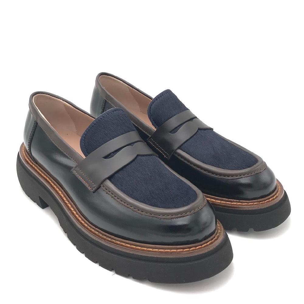 Zulian Calzature Mocassino nero e cavallino blu Hotsell
