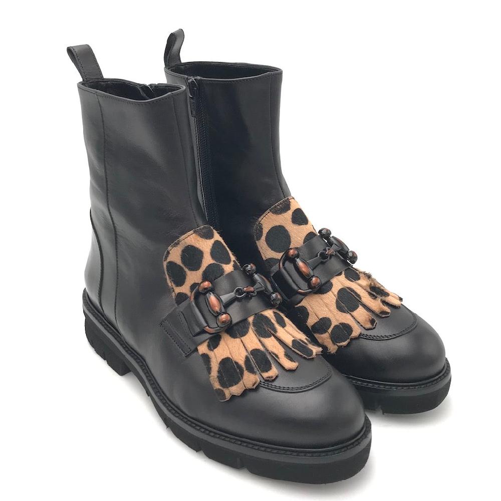Zulian Calzature Tronchetto nero animalier Vendita Calda