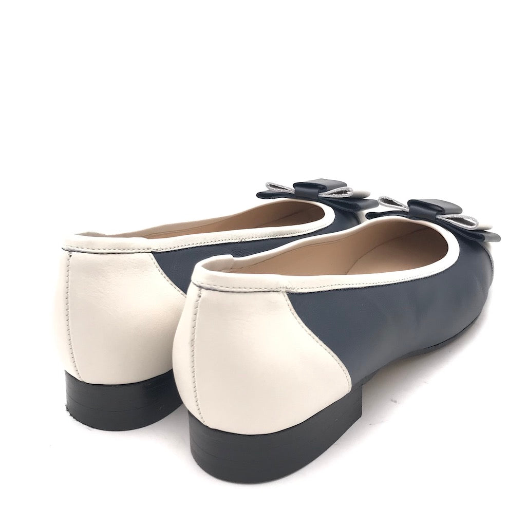 Zulian Calzature Ballerina in pelle blu-panna Saldi