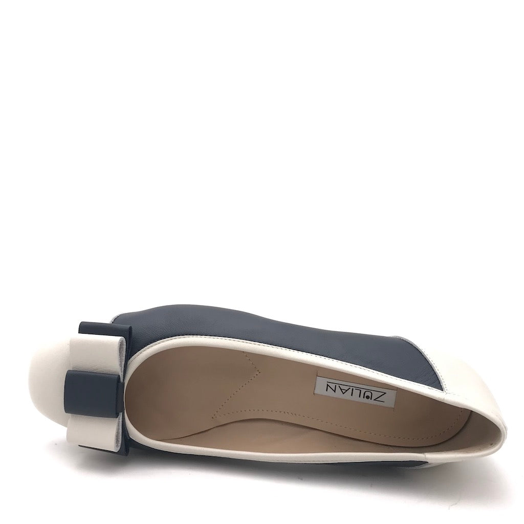 Zulian Calzature Ballerina in pelle blu-panna Saldi