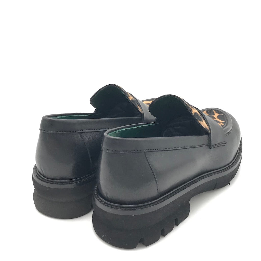 Zulian Calzature Mocassino nero cavallino animalier Saldi Di Fabbrica