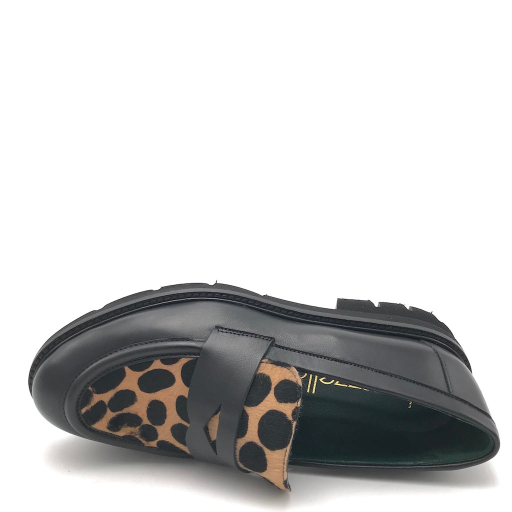 Zulian Calzature Mocassino nero cavallino animalier Saldi Di Fabbrica