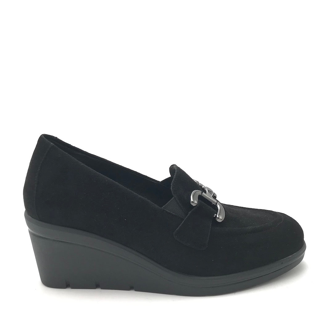 Zulian Calzature Mocassino zeppa in camoscio nero Negozio