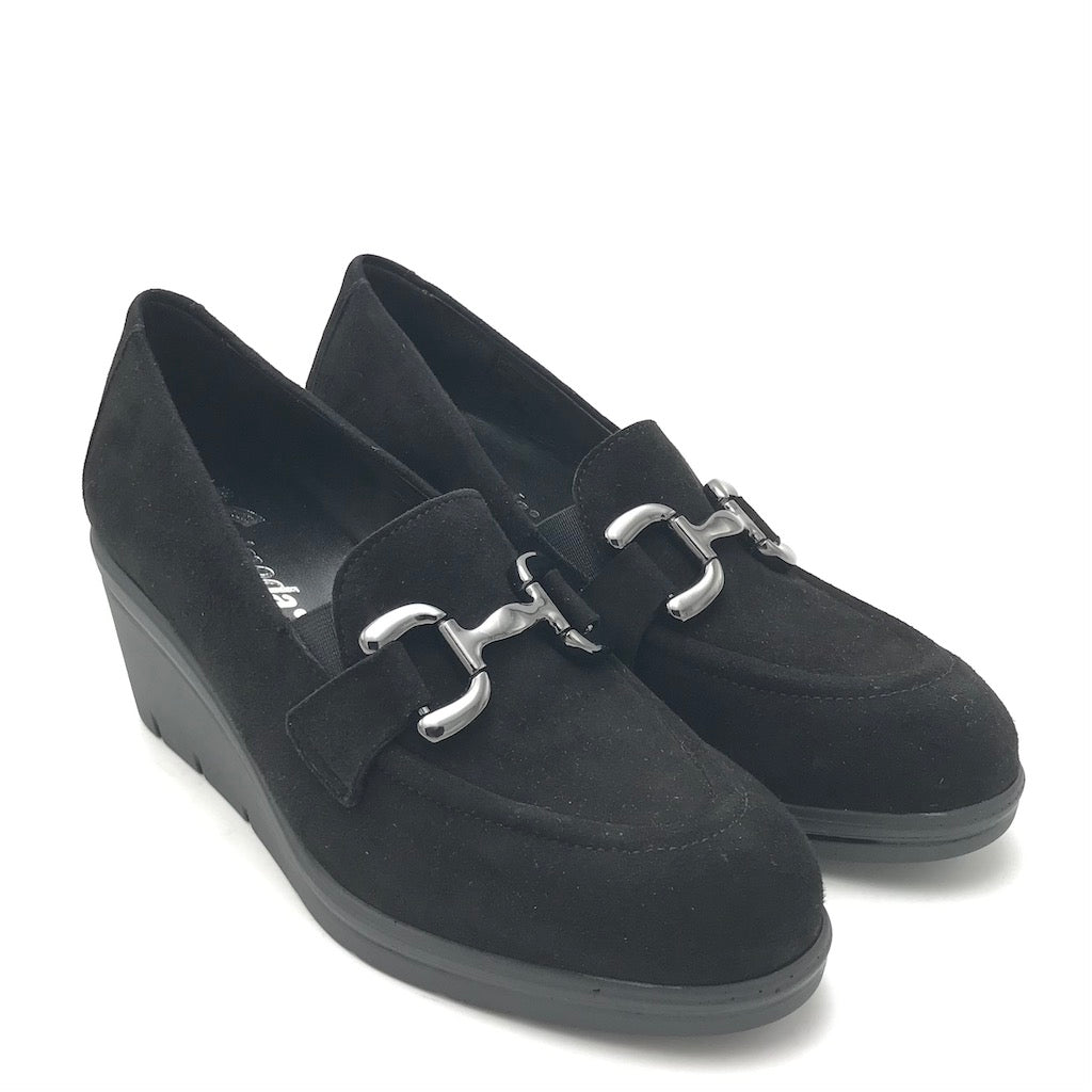 Zulian Calzature Mocassino zeppa in camoscio nero Negozio