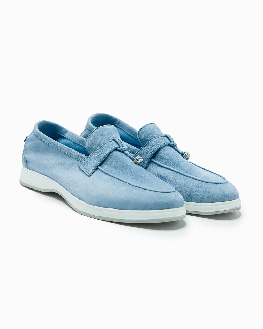 Andrea ventura Mocassino senza lacci con charms color argento Aq-D BEACH-CHARMS1 in suede color azzurro 2025