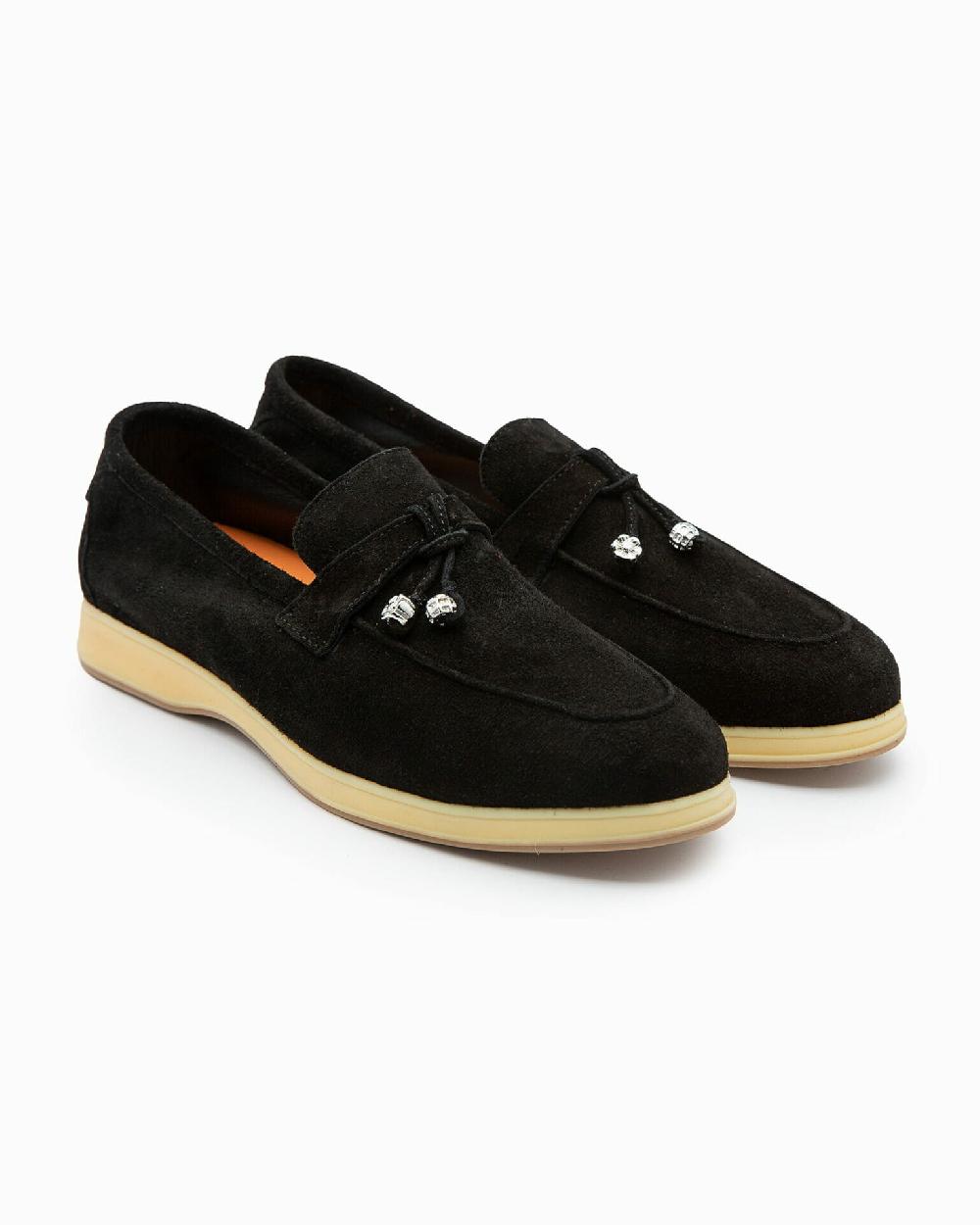 Andrea ventura Mocassino senza lacci con charms color argento Aq-D BEACH-CHARMS1 in suede color nero Nuovo