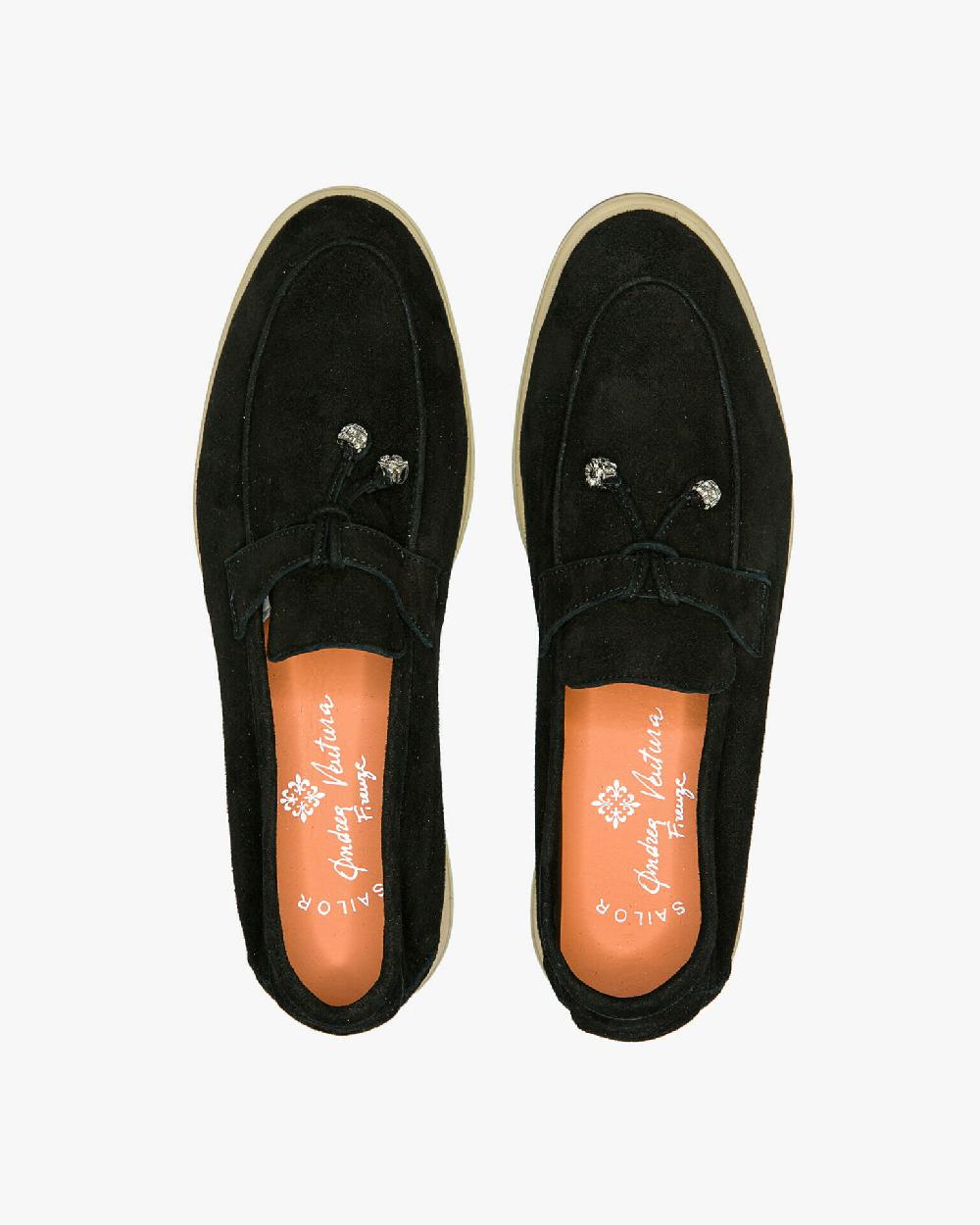 Andrea ventura Mocassino senza lacci con charms color argento Aq-D BEACH-CHARMS1 in suede color nero Nuovo