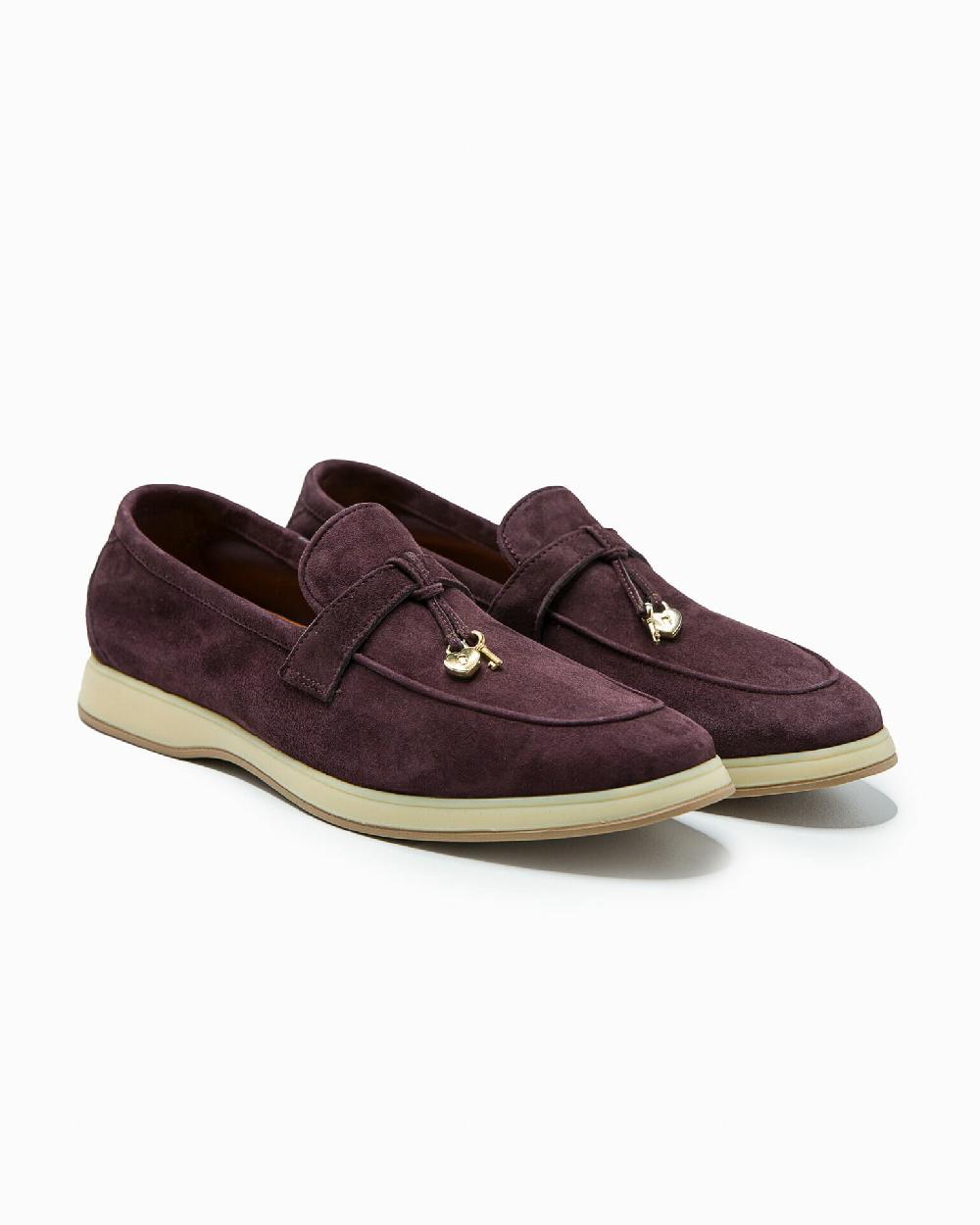 Andrea ventura Mocassino senza lacci con charms color oro Aq-D BEACH-CHARMS2 in suede color aubergine Vendita
