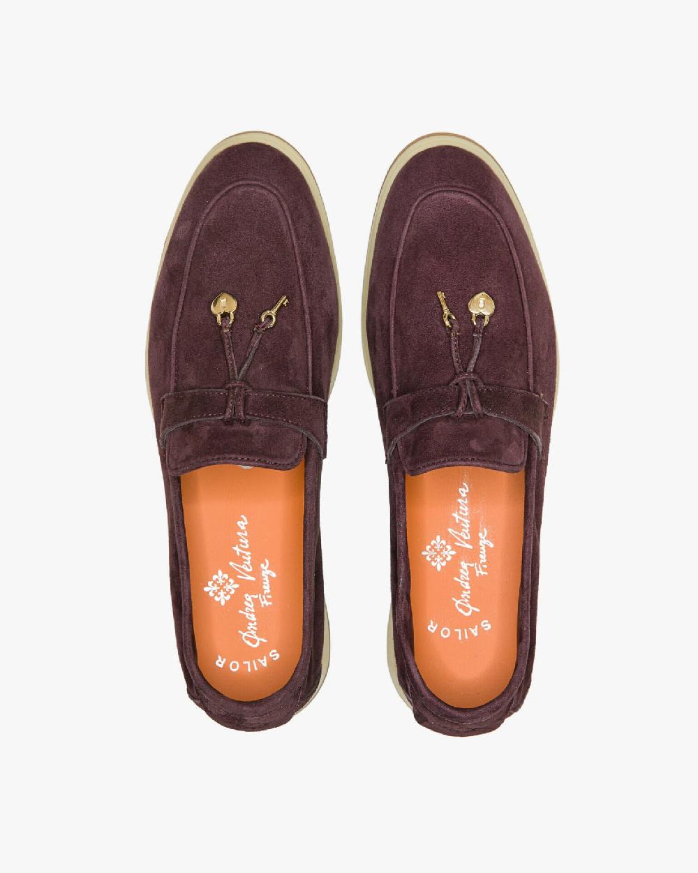 Andrea ventura Mocassino senza lacci con charms color oro Aq-D BEACH-CHARMS2 in suede color aubergine Vendita